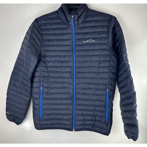 *Flawed Eddie Bauer Down Puffer Jacket Full Zip Navy Blue Men's Size Small EB650 - Picture 2 of 10